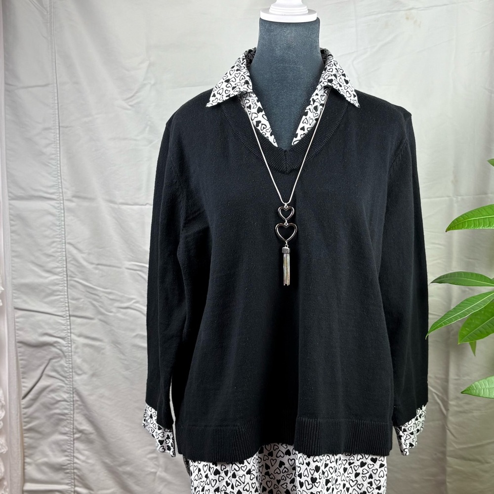 Alfred Dunner Black and White Patterned Sweater